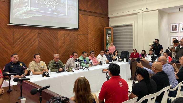 Conferencia de prensa del Gobierno de Mazatlán para dar a conocer el saldo del operativo de seguridad por Semana Santa.