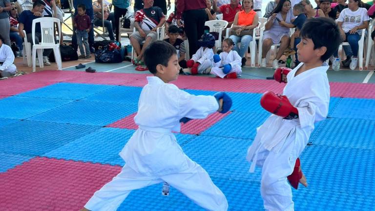 Los pequeños enseñan sus mejores técnicas de karate.