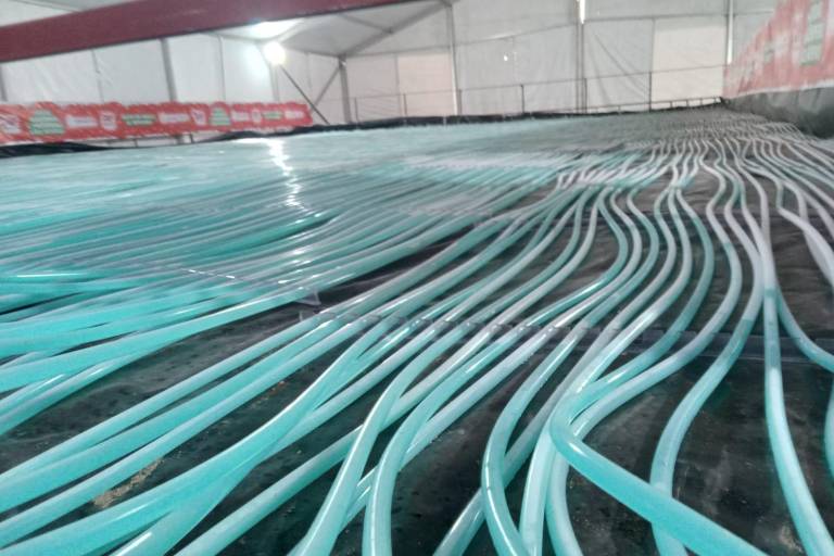 La superficie de la pista es de 15 por 20 metros.