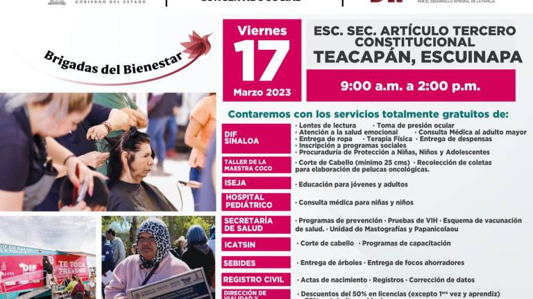 Varias instituciones ofrecerán sus servicios a las familias de Teacapán, en Escuinapa.