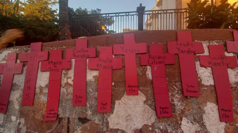 El colectivo feminista colocaron cruces rosas con los nombres de las mujeres asesinadas durante 2022.