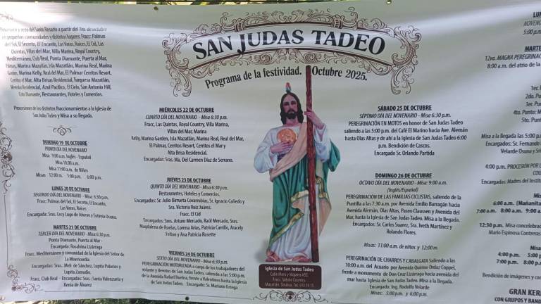 Programa de actividades en honor a San Judas Tadeo en Mazatlán.