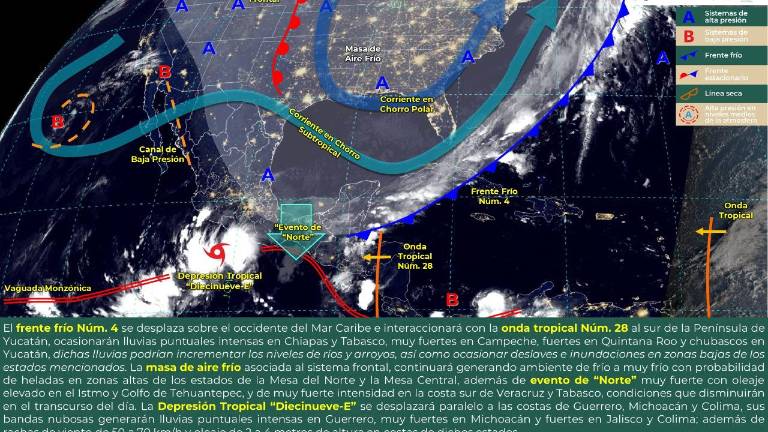 La Depresión Tropical “Diecinueve-E” se desplaza por el Océano Pacífico.