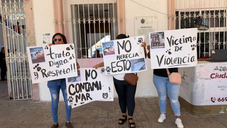 Protesta en el Palacio Municipal de Mazatlán para exponer un presunto fraude en un crematorio de mascotas.