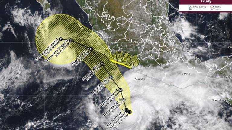Trayectoria del huracán Truly cerca de las costas mexicanas.