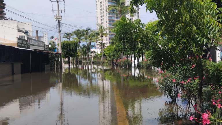 La Laguna del Camarón, en el Fraccionamiento Flamingos de Mazatlán, se desbordó tras las lluvias de la madrugada.