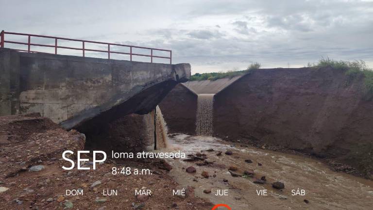 Canal de riego de la presa Santa María dañado por las lluvias en Escuinapa.