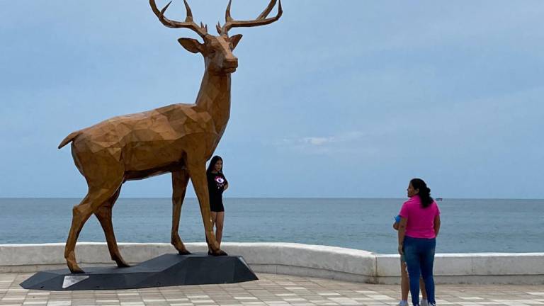 Cautiva a turistas y locales el venado gigante en el malecón de Mazatlán