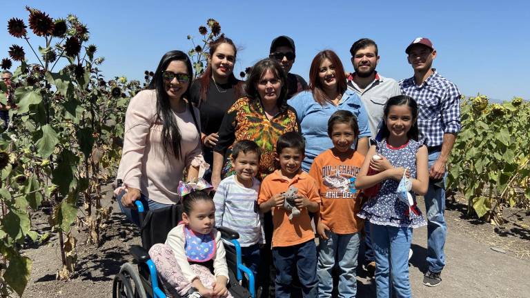 En familia, los visitantes disfrutaron recorriendo el campo de girasoles.