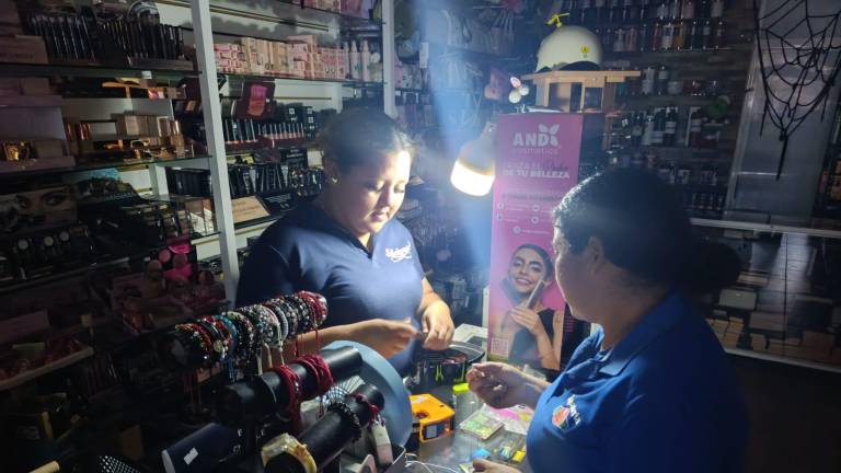 Algunos negocios de Escuinapa se auxilian de lámparas portátiles para seguir operando.