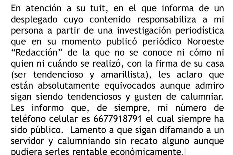 Cuén compartió teléfono vinculado a red de difamación, pero acusa a Noroeste de mentir y calumniar