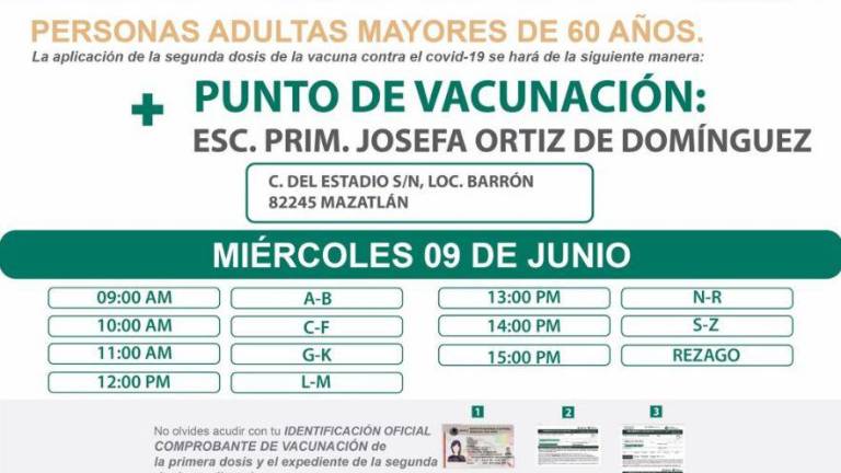 Vacunarán miércoles y jueves a adultos mayores de la zona rural de Mazatlán