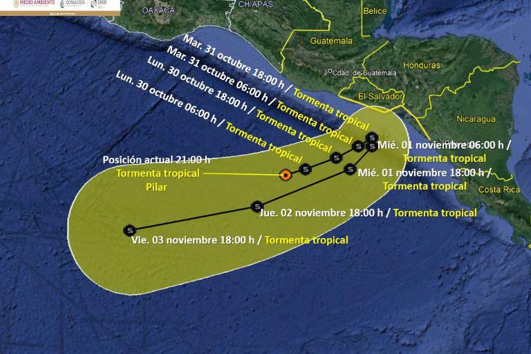 Se forma la tormenta tropical Pilar; pronostican lluvias intensas en Chiapas y Oaxaca