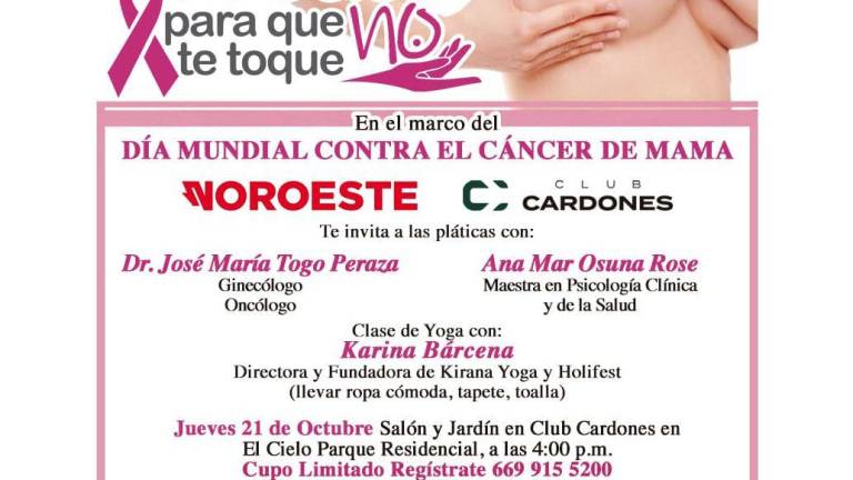 Este jueves especialistas hablarán en Mazatlán sobre cómo detectar a tiempo el cáncer de mama