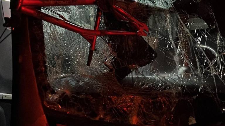 El cuadro quedó incrustado en el cristal del autobús.