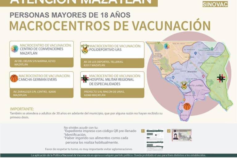 Jóvenes de 18 a 29 años: en estos cuatro centros podrán vacunarse en Mazatlán