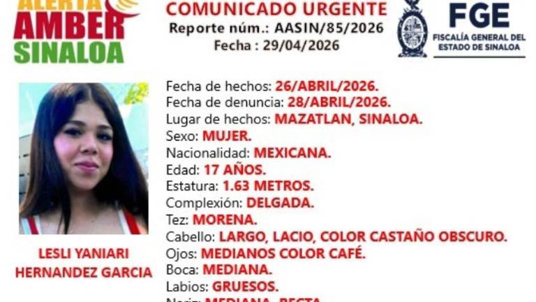 Lesli Yaniari desapareció el 26 de abril en la colonia Pradera Dorada de Mazatlán.