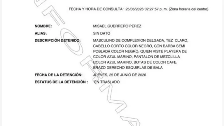 El Registro Nacional de Detenciones confirmó la captura de Misael Guerrero Pérez en Escuinapa.