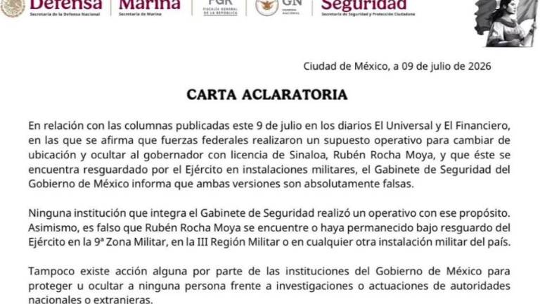Gabinete de Seguridad emitió una carta para desmentir el supuesto resguardo militar de Rocha Moya.