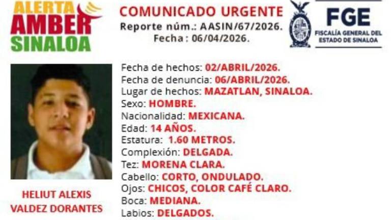 Heliut Alexis Valdez Dorantes desapareció el 2 de abril en el sector Pradera Dorada de Mazatlán.