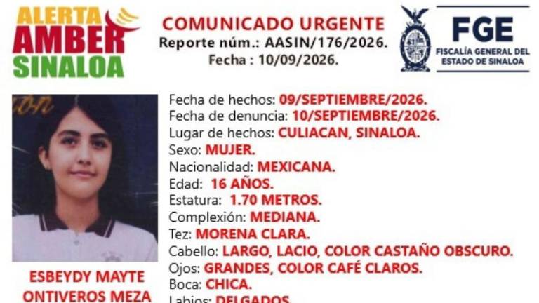 La Fiscalía de Sinaloa activó los protocolos de búsqueda para la localización de la adolescente.