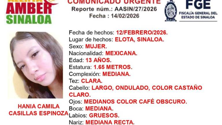 Hania Camila Casillas Espinoza desapareció el pasado 12 de febrero en La Cruz, Elota.