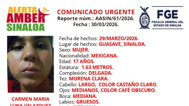 Carmen María Luna Velázquez, de 17 años, desapareció en la Colonia Ipis de Guasave.