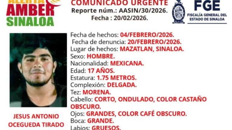 La FGE activó ficha de búsqueda para la localización de un menor de edad desaparecido en Mazatlán.