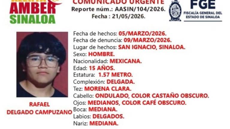 Rafael, de 15 años, se encuentra desaparecido desde el 5 de marzo de 2026.