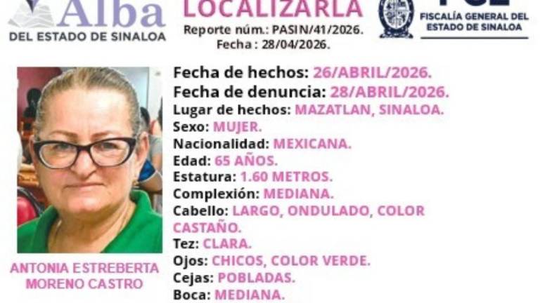 Antonia Estreberta Moreno Castro desapareció en la Colonia Loma Bonita de Mazatlán.
