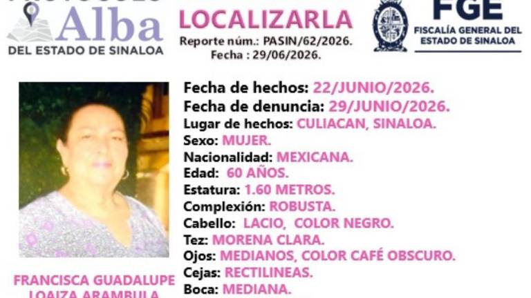 La Fiscalía de Sinaloa activó mecanismos de búsqueda para la localización de Francisca Guadalupe.