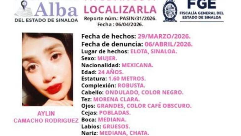 Aylin Camacho Rodríguez desapareció el 29 de marzo en el municipio de Elota.