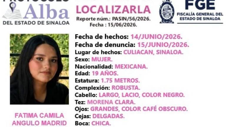 Fátima Camila fue vista por última vez el domingo 14 de junio en la colonia 21 de Marzo en Culiacán.