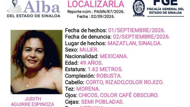 Judith de 49 años se encuentra desaparecida desde el 1 de septiembre en Mazatlán.