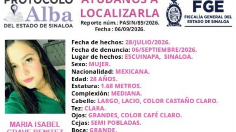 María Isabel desapareció el 28 de julio en el municipio de Escuinapa.