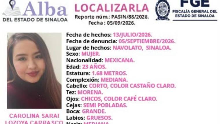 Ficha de búsqueda emitida por las autoridades para la localización de Carolina Sarai Lozoya Carrasco.