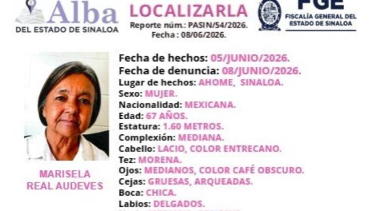 Autoridades estatales activaron el Protocolo Alba para la localización de Marisela, desaparecida en Los Mochis.