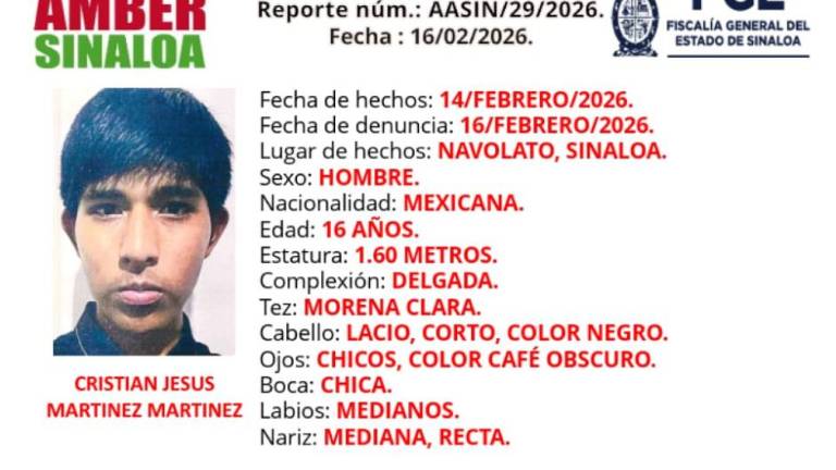 Autoridades estatales activaron ficha de búsqueda para la localización de un adolescente desaparecido en Navolato.