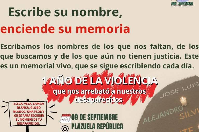 Convoca Por Las Voces Sin Justicia a jornada de memoria en Mazatlán a un año de la crisis de violencia en Sinaloa
