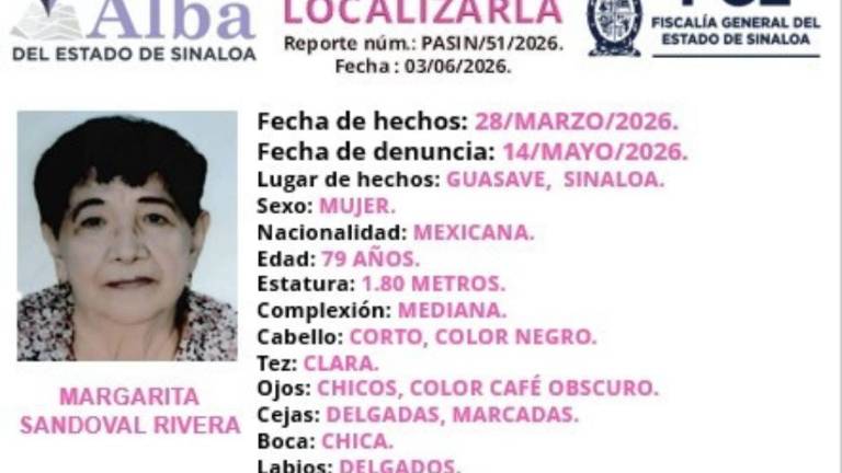Margarita Sandoval Rivera, de 79 años, desapareció en la Colonia Jardines del Valle.