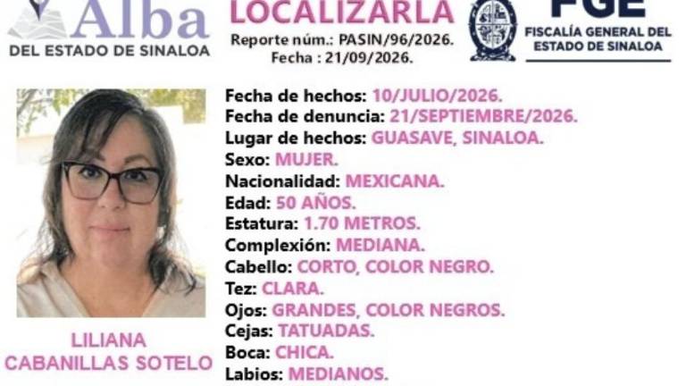 Liliana, de 50 años, se encuentra desaparecida desde hace más de 2 meses en Guasave.