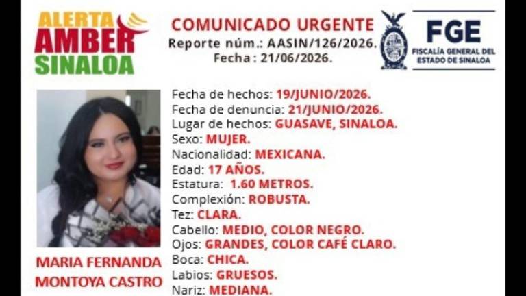 La FGE activó la Alerta Amber tras la desaparición de María Fernanda en Guasave.
