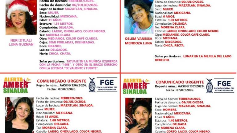 Autoridades federales activaron los protocolos de búsqueda para la localización de los tres menore y la mujer desaparecidos en Mazatlán.