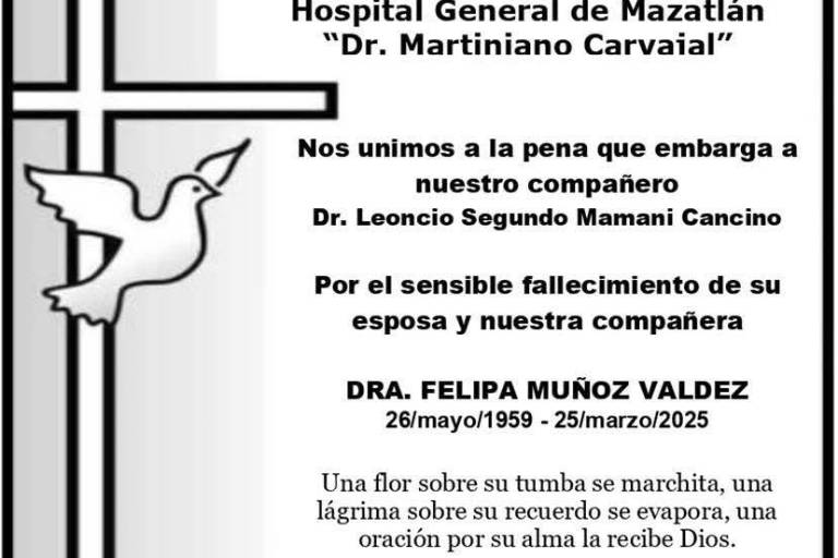 Fallece la ginecóloga Felipa Muñoz, primera mujer directora del Hospital General de Mazatlán