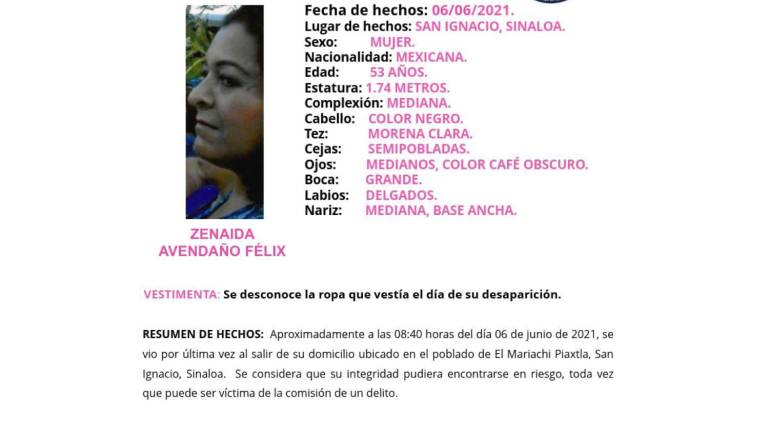 Emiten Protocolo Alba, tras desaparición de una mujer en San Ignacio, Sinaloa