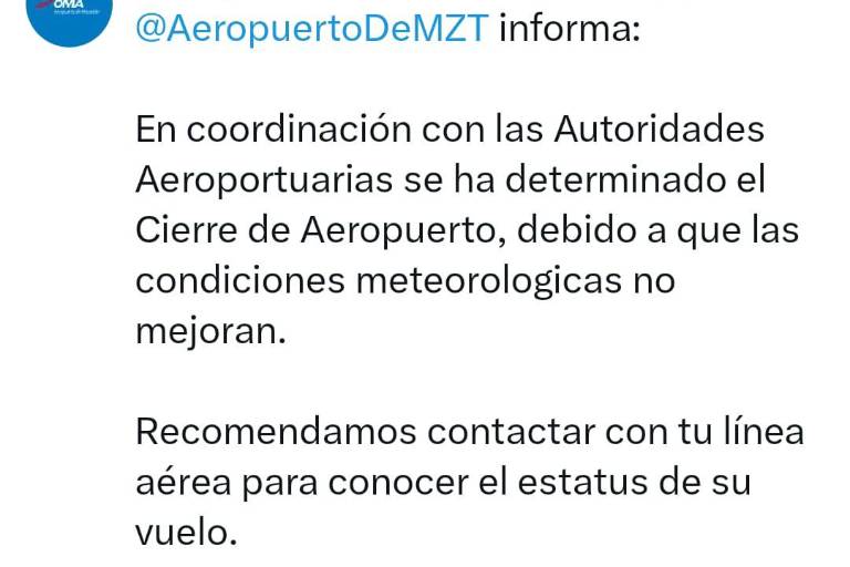 Cierran por lluvias el Aeropuerto Internacional de Mazatlán