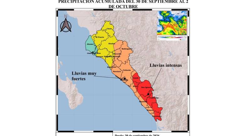 Los municipios de Cosalá, Elota, San Ignacio, Mazatlán, Concordia, Rosario y Escuinapa presentan el pronóstico de lluvias más intensas.