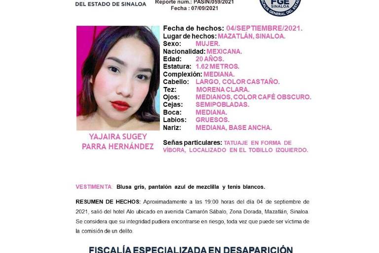 Desaparece Yajaira Sugey en Mazatlán; piden ayuda para localizarla