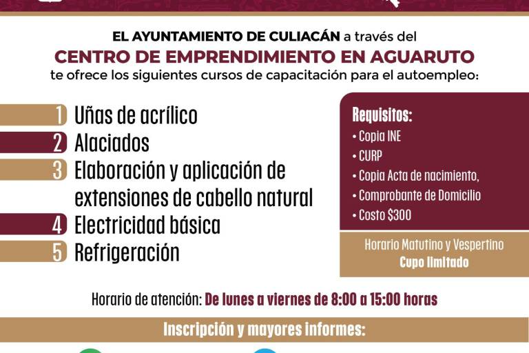 Ofrecerá Ayuntamiento de Culiacán cursos de capacitación para el autoempleo en Aguaruto