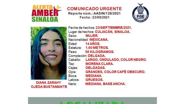 Localizan a menor que estaba desaparecida en Culiacán
